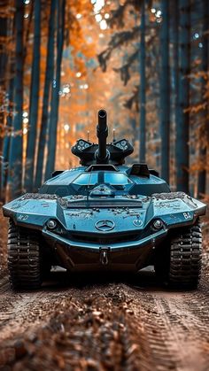 a futuristic vehicle is driving through the woods