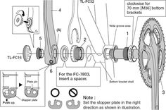 the diagram shows how to adjust the cranks and gears on a bicycle's front wheel