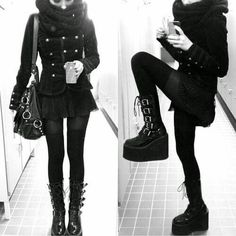 Winter Goth, Goth Outfit, Black Clothes, Gothic Clothes, Punk Outfits, Gothic Beauty, Alternative Rock