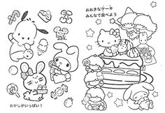 hello kitty and friends coloring pages for the children to color on their birthday cake with