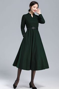 Emerald Green Winter Long Wool Dress 3175 – XiaoLizi Long Wool Dress, Winter Wool Dress, Cloak Dress, Black Wool Dress, Long Dress Elegant, Winter Wedding Guest Dress, Long Dresses Elegant, Winter Formal Dresses, Custom Dress