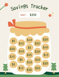 a savings tracker with christmas trees in the background