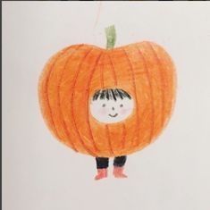 a child's drawing of a pumpkin with a face