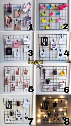 the instructions to make a diy wire grid wall hanging organizer with pictures and magnets