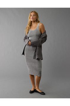 Sweater knit/Deep v-neck/Small side slits at hem/This dress is Real Good: Made with the planet in mind & a promise to continue to do better. Sweater Midi Dress, Do Better, Sweater Dress Midi, Sweater Knit, V Neck Sweater, Deep V Neck, Deep V, Vneck Sweater, Women's Jeans