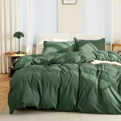 Olive Green Duvet Cover Queen Size Set, 3 Pieces, 1 Soft Bedding Duvet Cover.   "This pin contains affiliate links, which means I may earn a commission at no cost to you extra for you". 
 #affiliate #advertising"