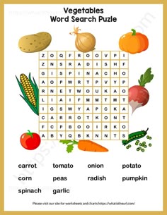 the vegetables word search puzzle is shown