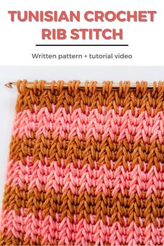 the finished crochet rib stitch is shown in pink and brown