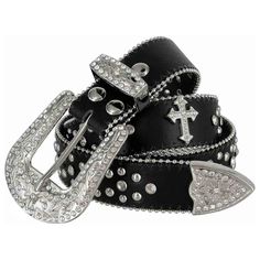 Black Cross Stones With Studs And White Stones Studded Rhinestones Belts Belt Store, Western Bling, Bling Belts, Cowgirl Bling, Estilo Country, Black Stud, White Stones, Rhinestone Belt, Designer Belt