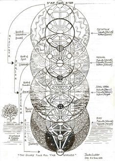 The Tree of Life, also called Jacob's Ladder. This is a Kabbalistic image but interestingly, the spheres in the tree overlay the flower of life 'sacred' geometric form; and therefore represents a Primal Pattern of Nature. Yantai, Sacred Geometric, Jacob's Ladder, The Tree Of Life, Flower Of Life