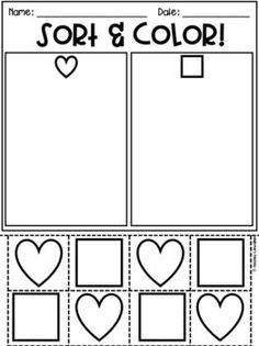 sort and color worksheet with hearts