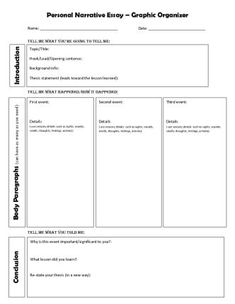 the graphic organizer for personal narratives is shown in black and white, with two separate sections