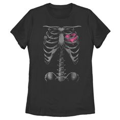 No bones about it, all the ghosts and ghouls are trying to get their paws on the Lost Gods Skeleton Rib Cage Heart T-Shirt! A pink heart is printed within a rib cage on the front of this spooky skeleton shirt. Size: small. Color: black. Gender: female. Age Group: adult. Pattern: Fictitious Character. Material: Cotton. Rib Cage Heart, Skeleton Rib Cage, No Bones About It, Secret Closet, Spooky Skeleton, Ghost And Ghouls, Easy Costumes, Skeleton Shirt, Heart T Shirt