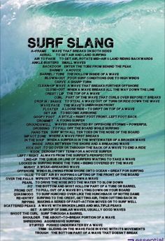 a poster with the words surf slang on it