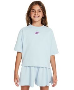 in stock Light Blue Cotton Sports Top, Nike Blue Sportswear T-shirt, Nike Light Blue Crew Neck T-shirt, Light Blue Nike Cotton Tops, Nike Light Blue Cotton Tops, Nike Purple Sportswear Top, Nike Blue Sportswear Top, Sporty Light Blue Nike Tops, Girls Sportswear