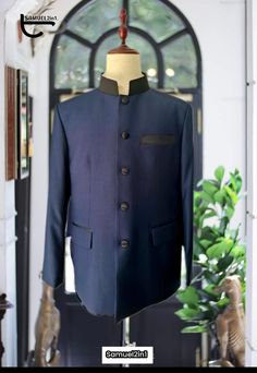 Elevate your style with our exquisite Navy Blue Suit for Men. Crafted with precision and attention to detail, this timeless classic is ideal for weddings, formal events, and special occasions. Our Suits features a slim-fit design, ensuring a sharp, tailored look that combines comfort and sophistication. * Unmatched Elegance: This Navy Blue suit exudes refined elegance, making you stand out on your big day. * High-Quality Fabric: Crafted from premium materials for ultimate comfort and durability. Luxury Fitted Sherwani For Semi-formal Occasions, Classic Nehru Jacket For Festive Semi-formal Occasions, Traditional Tailored Suit For Semi-formal Occasions, Designer Single Button Fitted Suit, Designer Fitted Single Button Suit, Bespoke Tailored Groom Blazer, Bespoke Tailored Blazer For Groom, Designer Fitted Blue Nehru Jacket, Designer Fitted Single Breasted Tuxedo