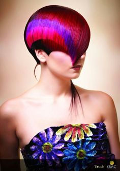 . Creative Color Hair, Pink And Red Hair, Hair Competition, Hair Journal, Pink Purple Hair, Competition Hair, Avant Garde Hair, Fantasy Hair, Rainbow Brite