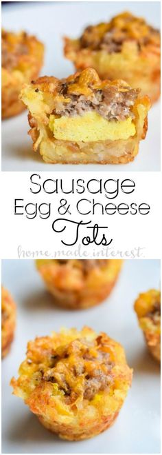 sausage egg and cheese tarts are shown in three different pictures with the title above it