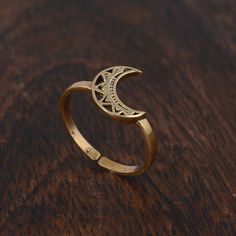 "Crescent Moon Ring, Half Moon Ring, Gold Boho Ring, Vintage Celtic Moon Ring, Lunar Ring, Adjustable Ring, Gift For Her, Minimalist ring ♥ DETAILS ♥ *Materials: Brass *Size: All sizes are available. ♥ DELIVERY ♥ *IMPORTANT: Before placing an order, please double-check check your delivery address is correct and complete to avoid delays and lost packages. *You can return your purchased item within 15 days after successful delivery. *We offer a 100% \"Money Back Guarantee\" if you are not satisfie Moon Ring Gold, Gold Moon Ring, Minimalist Crescent Moon Charm Ring, Adjustable Crescent Moon Phase Ring, Adjustable Moon Shaped Promise Ring, Dainty Moon Charm Ring, Dainty Adjustable Moon-shaped Midi Rings, Dainty Adjustable Ring With Moon Charm, Minimalist Adjustable Moon Phase Rings