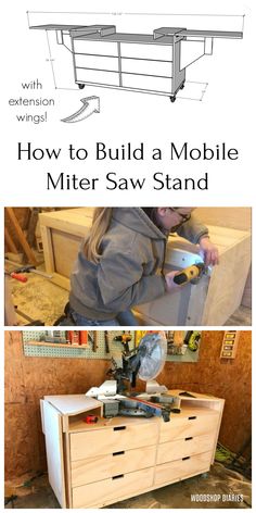 how to build a mobile miter saw stand with an extra bench and table top