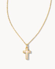 Cross Gold Pendant Necklace in White Kyocera Opal image number 0 | Jewelry Accessories Cross Gold, Preppy Jewelry, Kendra Scott Necklace, Jewelry Accessories Ideas, Gold Cross Pendant, Jewelry Essentials, Jewelry Lookbook, Gold Cross, Cross Pendant Necklace