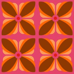 an orange and brown flower pattern on a pink background