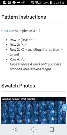 an iphone screen showing instructions to knit the same stitchs and how to use them