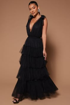 Nya Tulle Maxi Dress - Black | Fashion Nova Chic Formal Dress, Tulle Maxi Dress, Maxi Dress Sleeveless, Tulle Material, Guest Attire, Black Bridesmaid Dresses, Tulle Gown, Black Tulle, Tiered Maxi Dress