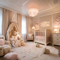 a baby's room with teddy bears in it