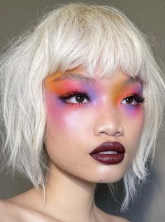 Neon Makeup Looks, Makeup To Try, Colorful Eyeshadow Looks, Funky Makeup, Bold Eye Makeup, Orange Makeup, Neon Makeup, Pride Makeup, Rave Makeup