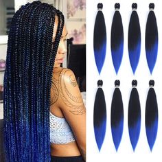 PRICES MAY VARY. Material: Pre-stretched braiding hair made with high quality low temperature synthetic fiber. Attribute:22 Inch,8 Packs/lot,85g/pack,Usually 6-8 Packs Can full a Head. 【Multi Colors】: There are many kinds of color for you to choose. For example, 4#, T1B/30/27,2#, 99J, T1B/27, T1B/27/613, 27#, T1B/Bug ,30#, 1B, T1B/30, 1B27/613, 27/613 ,Pink, Purple, blue, T1B/Blue and so on. Advantage: very soft, easy to install, no tangles, Light, durable, comfortable. Hot water setting: you ca Blue Braiding Hair, Hair For Braids, Pre Stretched Braiding Hair, Senegalese Twist Crochet Hair, Kids Box Braids, Two Braid Hairstyles, Individual Braids, Braiding Hair Extensions, Hair Braider