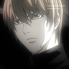 an anime character with long hair and eyes looking at the camera, in front of a black background