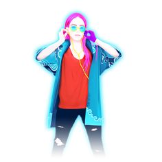 a woman with pink hair and sunglasses is holding her headphones to her ears while standing in front of a white background