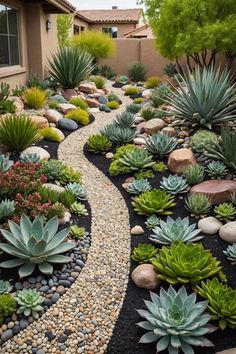 a garden with rocks and plants in it