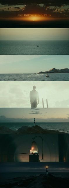 three different shots of the same person in front of an ocean and one is looking at something