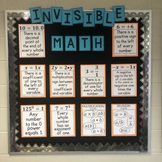 a bulletin board with the words invisible math written on it and numbers cut out