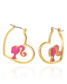 PRICES MAY VARY. Officially Licensed Barbie Jewelry for Women: Everyday can be a Barbie day wearing these lovable earrings. Heart-shaped gold hoops flaunt a pink enamel Barbie pendant for classic Barbie style 18k Yellow Gold Flash Plating with Pink Enamel: Barbie hoop earrings are crafted from gleaming 18k yellow gold flash-plated brass with pink enamel plating on the Barbie silhouette head Spring Back: Gold hoop earrings have a classic spring back closure for secure wear Ready for Gift Giving: Barbie Pendant, Barbie Day, Barbie Earrings, Silhouette Head, Barbie Silhouette, Barbie Jewelry, Classic Barbie, Pink Head, Timeless Brand