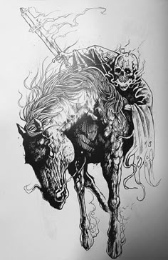 Apocalypse Tattoo, Armband Tattoos, Horsemen Of The Apocalypse, Creepy Tattoos, Horse Tattoo, Dark Art Tattoo, Bleach Art, Dark Tattoo, Black Ink Tattoos