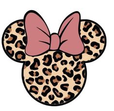 a minnie mouse head with a pink bow on it's head and leopard print