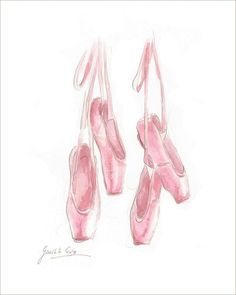 a drawing of pink ballet shoes on a white background