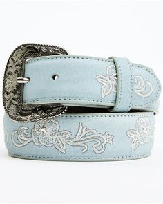 Shyanne Women's Embroidered Floral Belt Embroidery Belt, Floral Belt, Cowgirl Belts, Cowgirl Accessories, Western Wear Outfits, Blue Belt, American West, Get Directions, Western Wear