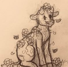 a drawing of a giraffe with flowers on its back