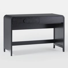 a black desk with two drawers on top and one drawer open to the other side