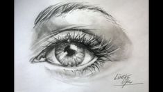 a pencil drawing of an eye with long lashes