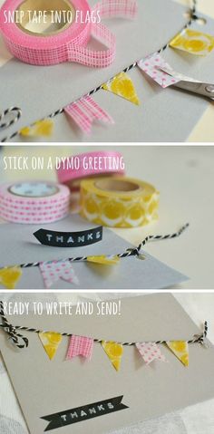 two pictures showing how to make washi tape banners