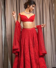 Red Lehenga Choli, Indian Outfits Lehenga, Lehnga Dress, Pooja Hegde, Mode Kimono, Bridal Lehenga Red, Red Lehenga, Traditional Indian Outfits, Indian Gowns Dresses