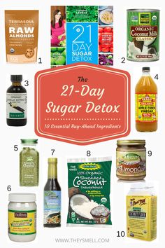 The 21-Day Sugar Detox: 10 Essential Buy-Ahead Ingredients   #21DSD Carb Cycling Diet, Detox Juice Cleanse, Typography Posters