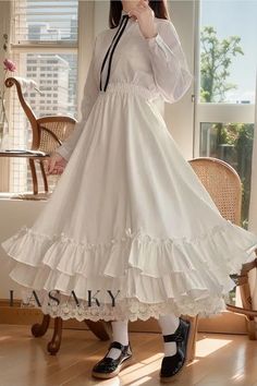 Lasaky - Timeless A-Line Skirt with Classic Court-Inspired Design and Flattering Pear-Shaped Waistline Extending Below the Natural Curve Layered Ruffle Skirt, White Long Skirt, Body Skirt, Black Lace Skirt, Hepburn Style, Long Skirts For Women, Half Skirt, Empire Dress, Long Skirts