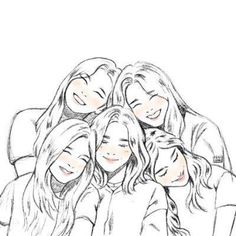 5 Sisters Drawing, Best Friend Cartoon, Best Friend Sketches, Sisters Drawing, Friends Drawing, Best Friend Drawings