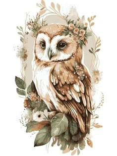 Owls To Paint, Owls And Flowers, Boho Clipart Free, Boho Owl Tattoo, Floral Owl Tattoo, Owl Nursery Ideas, Beautiful Things To Draw, Owl Watercolor Paintings, Owl Art Projects For Kids